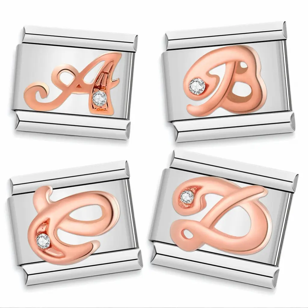 Rose gold letter charm with stones for a personalised Italian charm bracelet