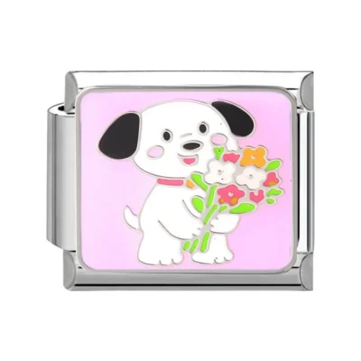 lovincharm-094 Puppy Holding Flowers