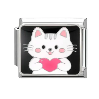 lovincharm-128 White Cat Pink Heart