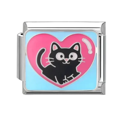 lovincharm-131 Black Cat Pink Heart