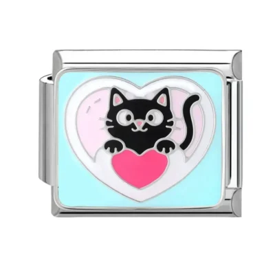 lovincharm-132 Black Cat Green Heart