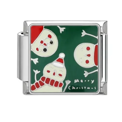 lovincharm-188 Green Snowmen Happy Faces