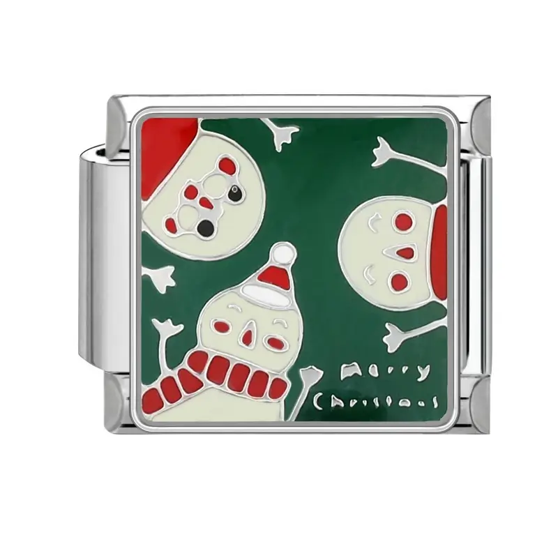 lovincharm-188 Green Snowmen Happy Faces