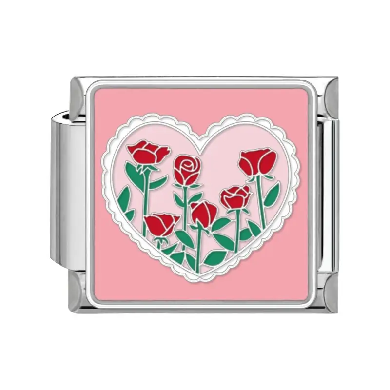 lovincharm-197 Red Rose Scalloped Heart