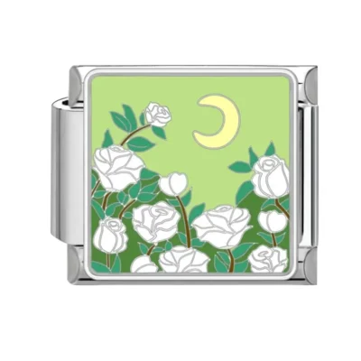 lovincharm-259 White Roses Green Night