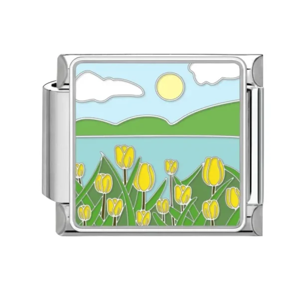 Yellow Tulips Sunny Landscape