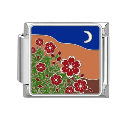 lovincharm-274 Red Flowers Night Moon