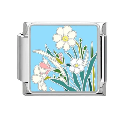 lovincharm-293 White Blossoms Blue Background