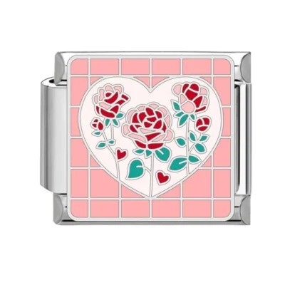 lovincharm-298 Red Roses Heart Grid